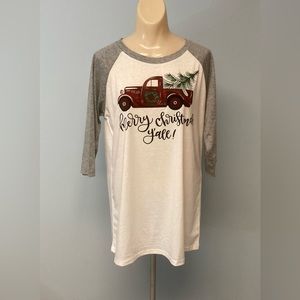 Red truck Christmas quarter sleeve T-shirt XL
